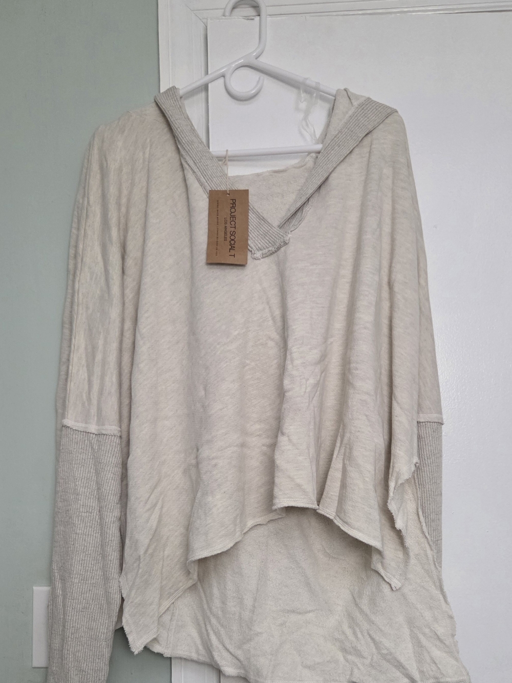 Project Social T Cream Lightweight Hooded Pullover with Ribbed Sleeves